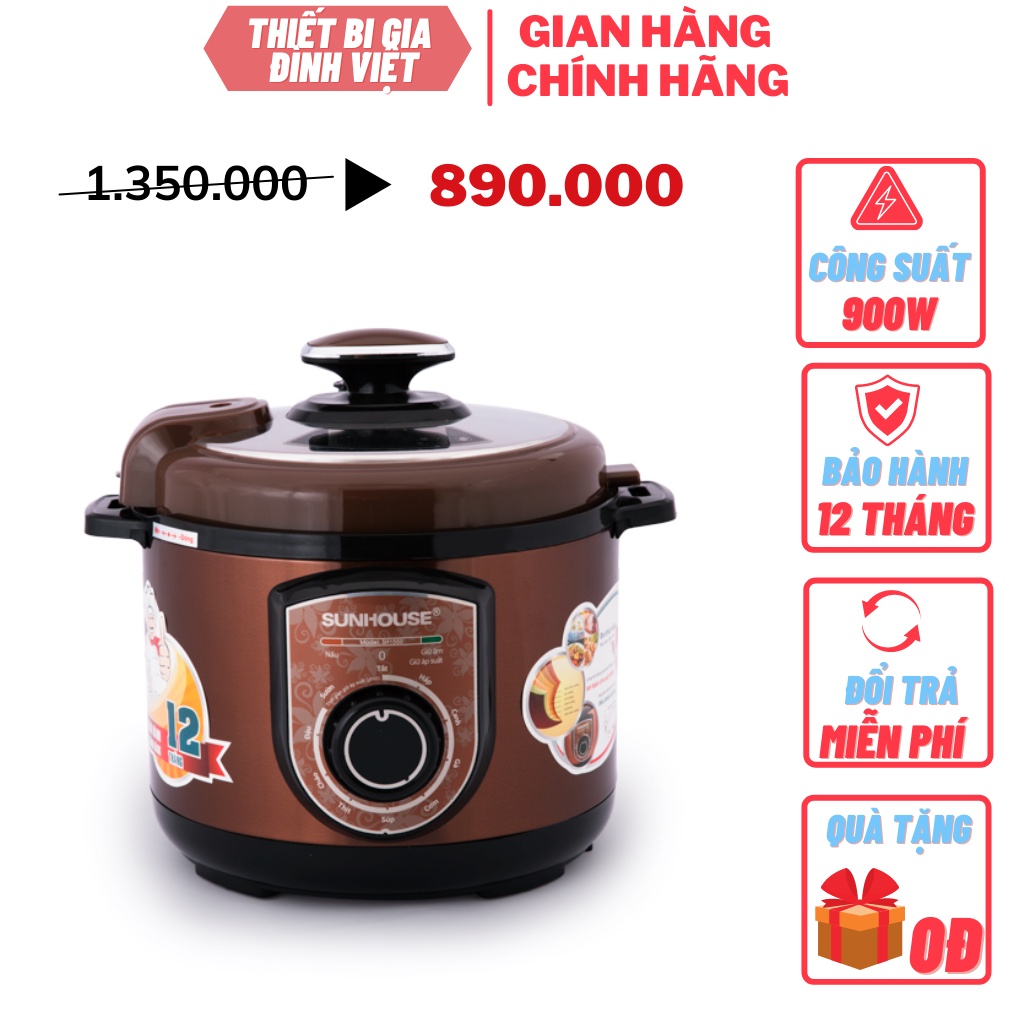 [Chính Hãng] Nồi Áp Suất Điện Đa Năng Sunhouse SHD1550 + TẶNG Ấm siêu tốc Sunhouse 1.8L