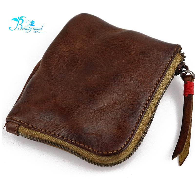 Ví Da Đựng Tiền Xu Và Thẻ Có Khóa Kéo Phong Cách Vintage