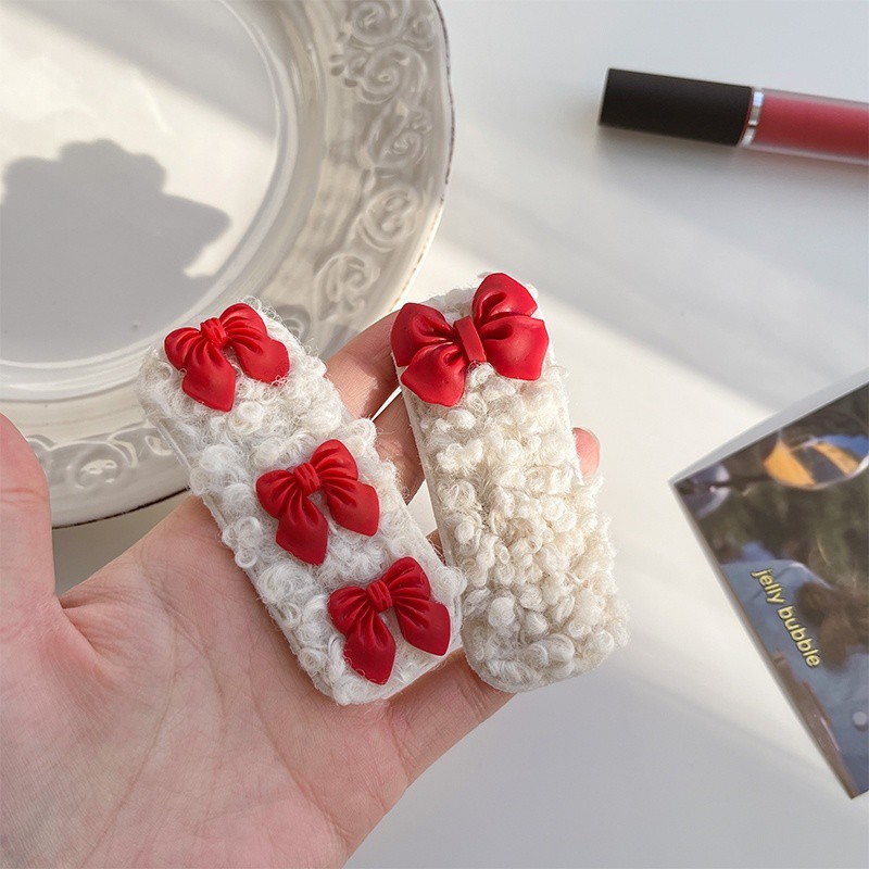 Kẹp Tóc Bấm Bọc Vải Bông và Kẹp Tăm Red Bow