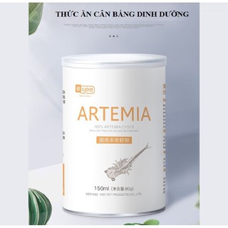 Artemia YEE Sấy Khô Tách Vỏ lon 80g - Tặng kèm phễu và vòng cho cá ăn tiện dụng