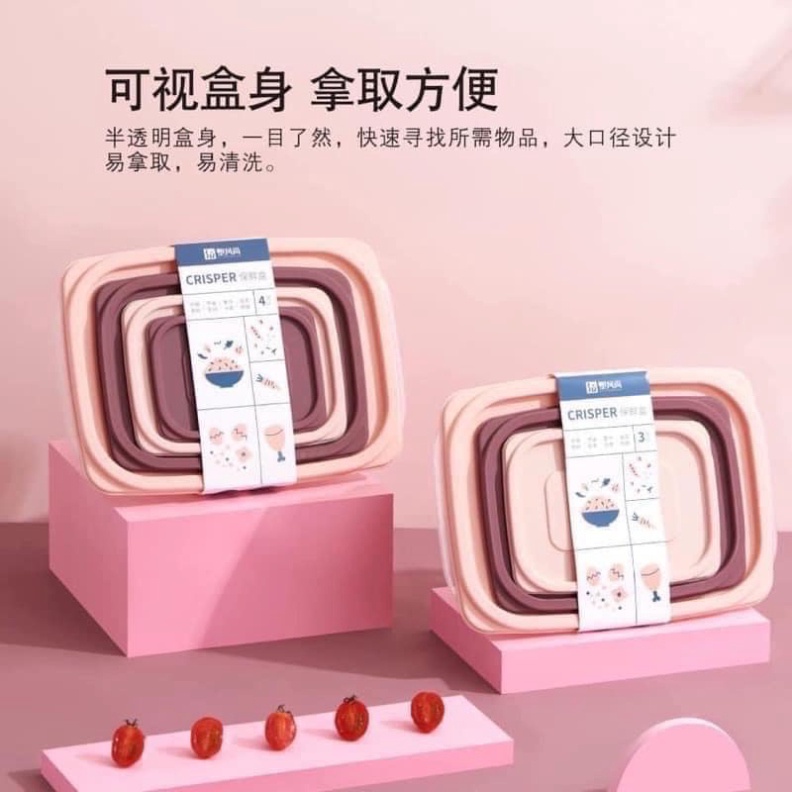 Hộp Đựng Thức ĂnFREESHIPSét 4 Hộp Bảo Quản Thực Phẩm Hình Chữ Nhật Trong Suốt, Dễ Dàng Bảo Quản Rau Củ