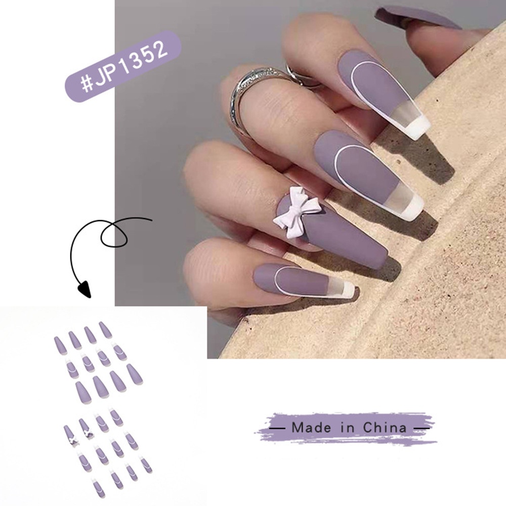 Miếng Dán Móng Tay Giả Plus Hình Nơ Tím Có Thể Tháo Rời