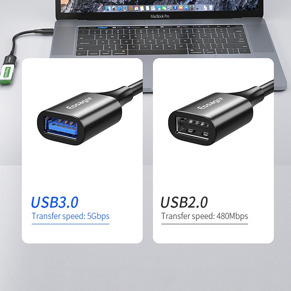 Cáp chuyển đổi Essager từ giao diện OTG USB Type-C sang USB3.0 tiện dụng cho macbook