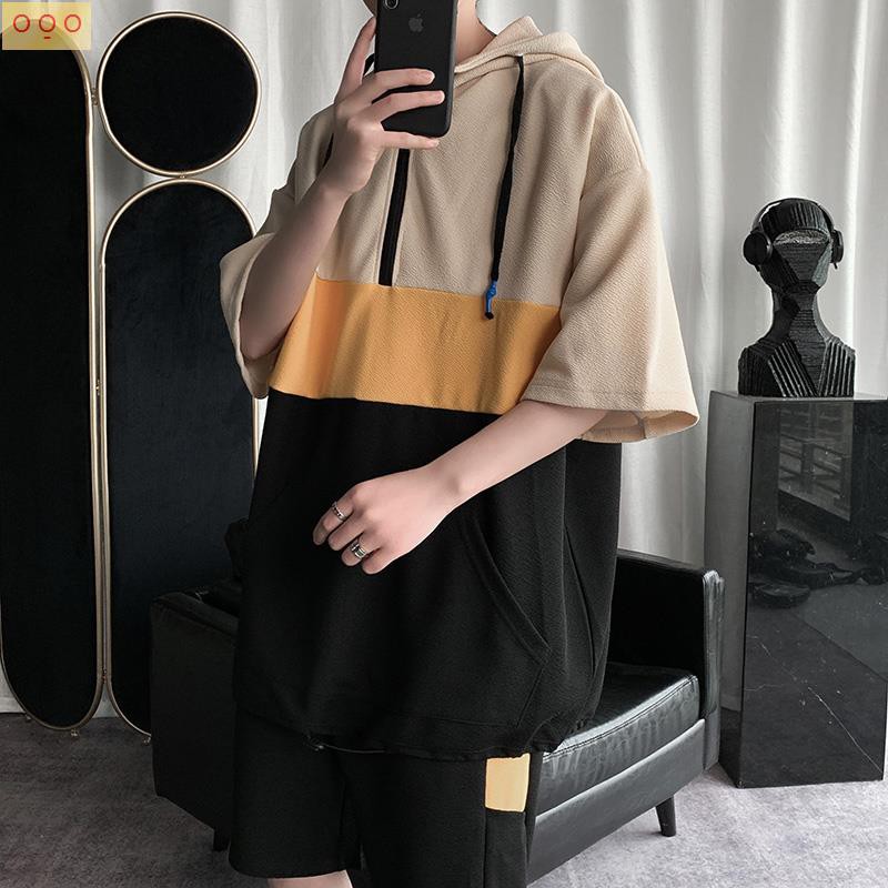 Màu Sắc Áo Sweater Tay Ngắn Phối Khóa Kéo Nửa Màu Cá Tính