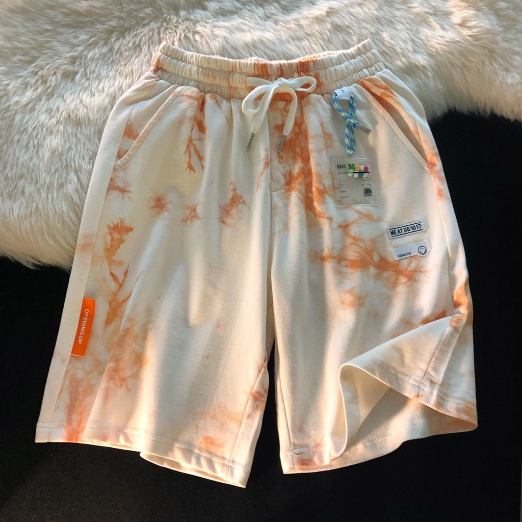 New Harajuku style tie-dye loose wild couple shorts men and women summer casual straight sports five-point pants pants