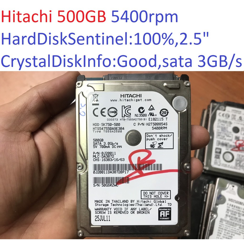 ổ cứng cho laptop Hitachi 500GB 5400RPM sata 2 3 GB/s 2.5 &quot; inch 9mm hdd 100% Good 5K750 HTS547550A9E384