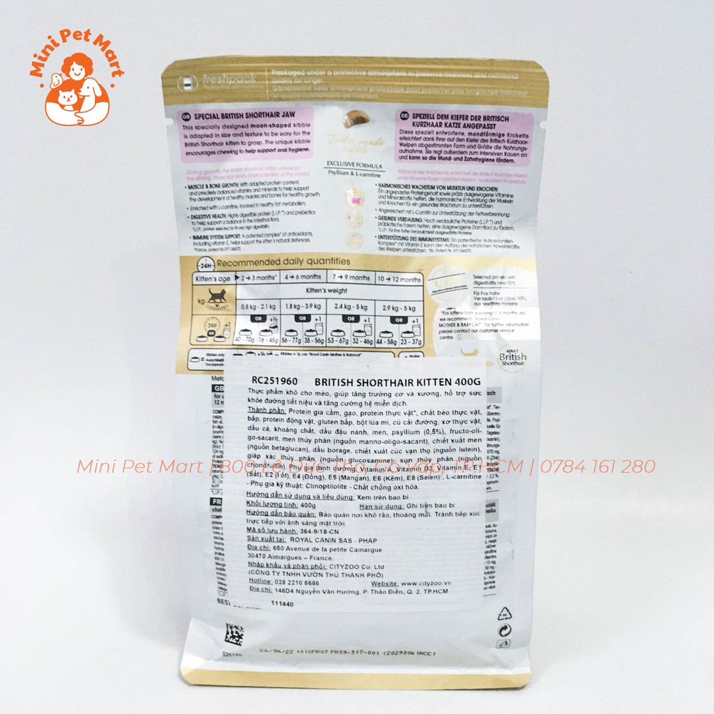 Thức ăn hạt cho mèo con mèo Anh lông ngắn ROYAL CANIN 400g