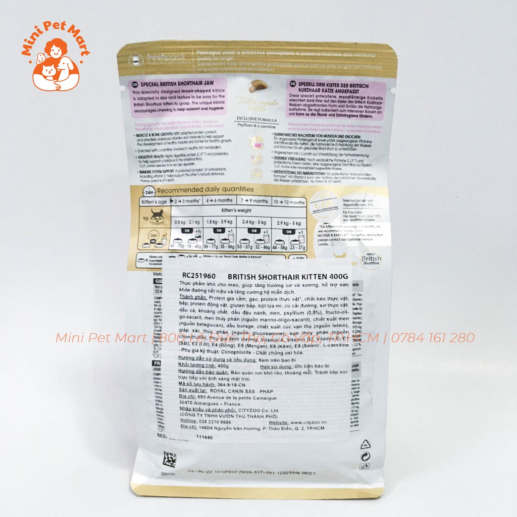 Thức ăn hạt cho mèo con mèo Anh lông ngắn ROYAL CANIN 400g