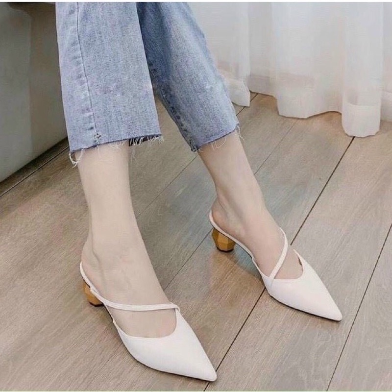 Giày cao gót, guốc quai mảnh bít mũi nhọn gót kim cương ( ẢNH THẬT)
