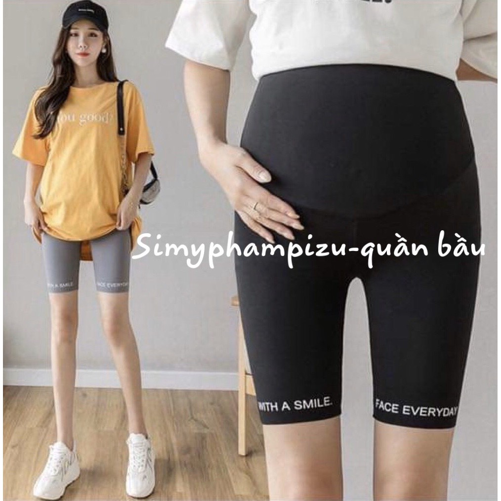 Quần bầu legging lửng CHỮ chất vải ZIP có đáp bụng và chun chỉnh QBNZIP 1008