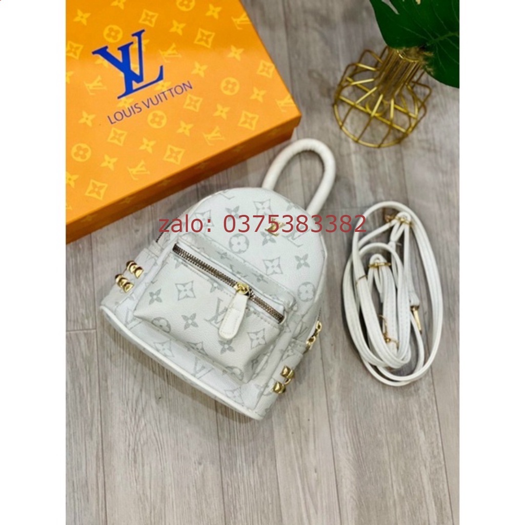 Balo nữ mini in họa tiết l.v viền nạm đinh sang chảnh