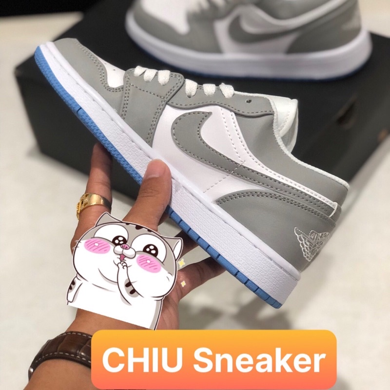 Giày thể thao jd1 cổ thấp white grey phiên bản cao cấp giày Sneaker Jordan cổ thấp xám đế xanh