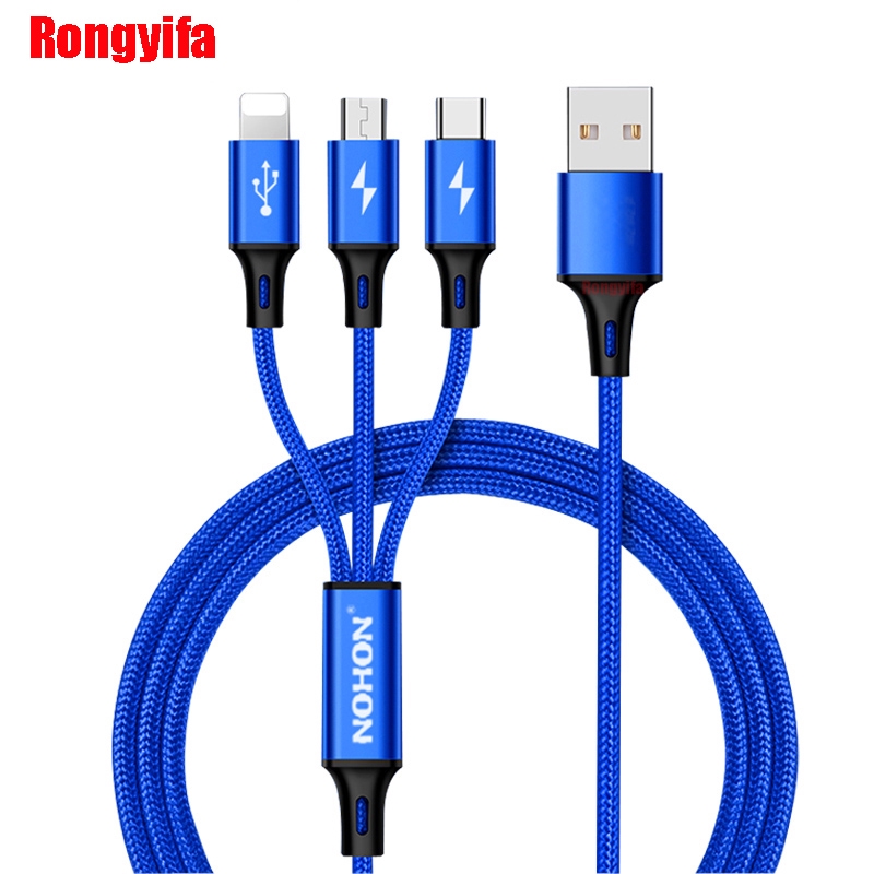 Dây cáp sạc nhanh 3 trong 1 thích hợp cho iPhone 8 X 7 6 6s Plus iOS 10 9 8 Samsung Nokia