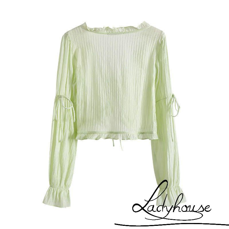 LDDWomen’s Sheer Shrug Cardigan, Lightweight Long Sleeve Solid Color Tie-up Bolero Cover Up