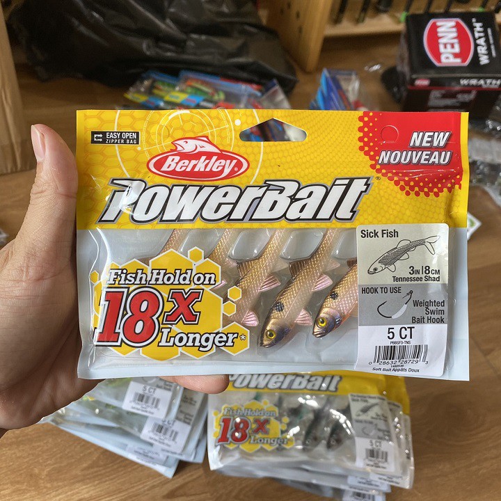 Bộ 5 mồi mềm câu cá PowerBait + 4 lưỡi NFF cực bén, cá giả câu lóc đồng lóc bông ao hồ dịch vụ siêu nhạy