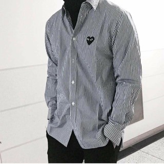 Áo sơ mi sọc đen tim đen- unisex cao cấp