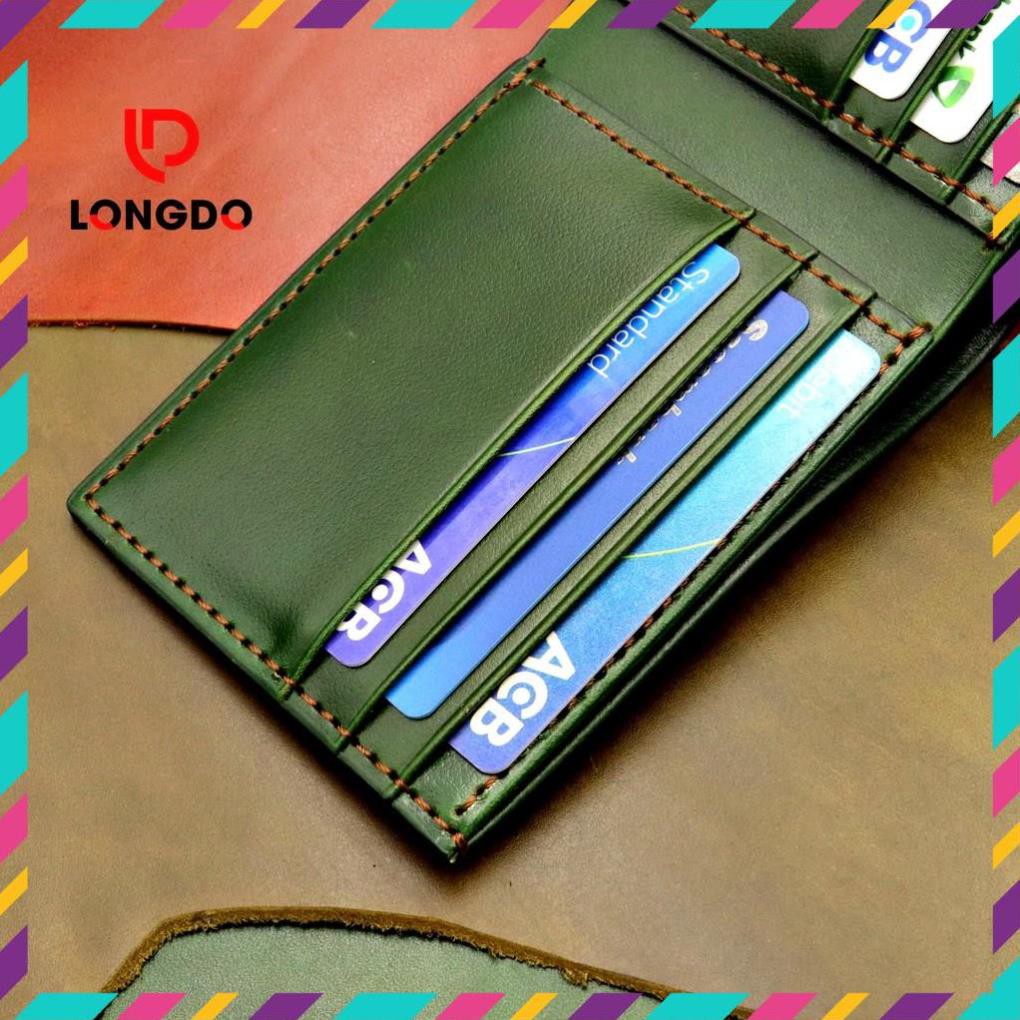 Ví Da Bò Nam Handmade Màu Xanh Lá - Cam Kết 100% Da Bò Thật