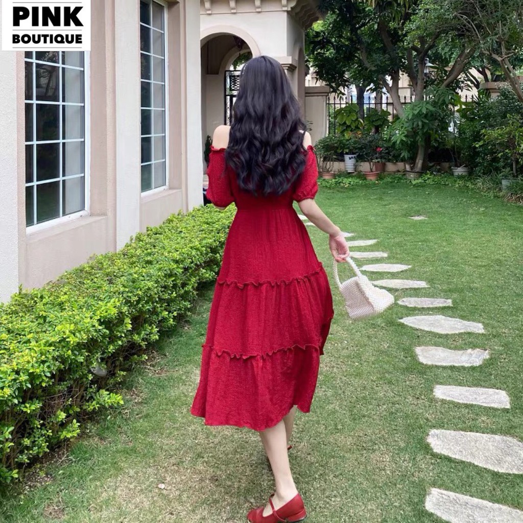 Váy Trễ Vai Dài Đầm Dáng Xòe  Dự Tiệc Bệt Vai Maxi Big Size Đũi Nhăn Thiết Kế PINKBOTIQUE | BigBuy360 - bigbuy360.vn