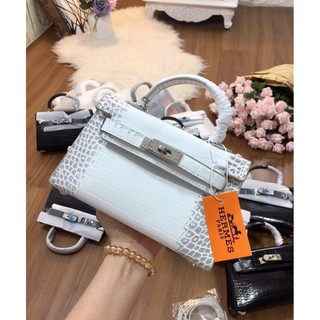 Hm kelly da rắn size mini khoá bạc