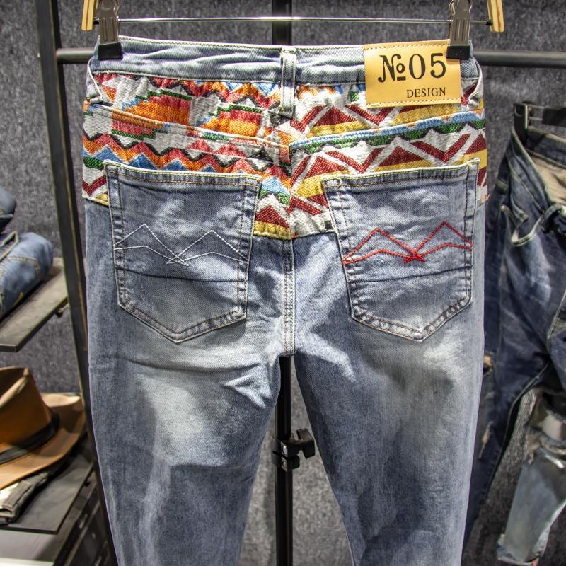 Quần jean dài thêu họa tiết phong cách Trung Hoa cho nam