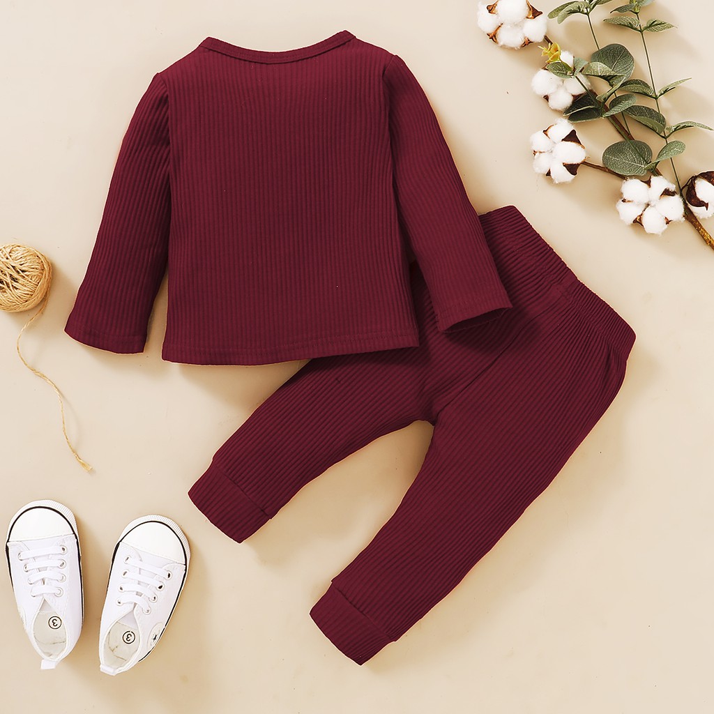 Bộ đồ MIKRDOO gồm áo dài tay và quần dài màu trơn thời trang dành cho trẻ em