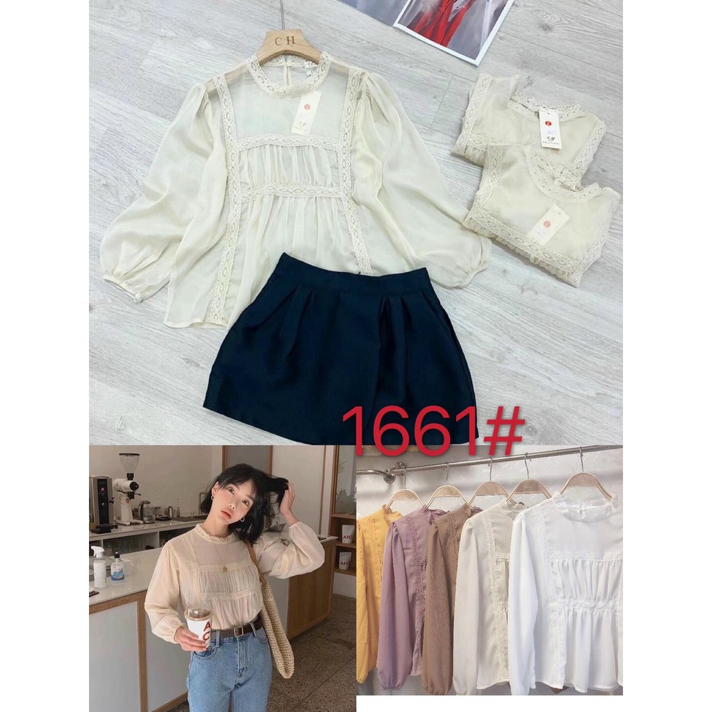 Áo sơ mi bèo viền ren mới nhiều màu hàng Quảng châu