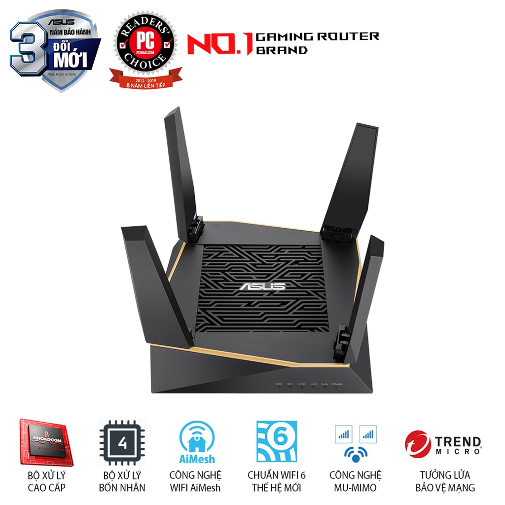 Router Wifi Mesh Asus RTAX92U 3 Băng Tần AX6100 Hàng Chính Hãng