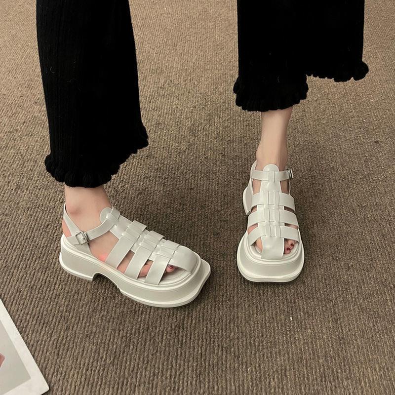 Giày Sandal Đế Dày Thiết Kế Đục Lỗ Phong Cách Retro Pháp Thời Trang Cho Nữ