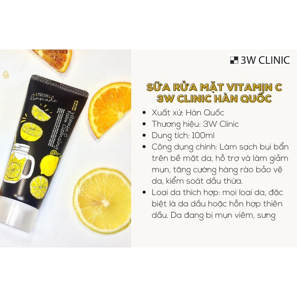 Sữa Rửa Mặt Dưỡng Sáng Da Chiết Xuất Chanh 3W Clinic | BigBuy360 - bigbuy360.vn