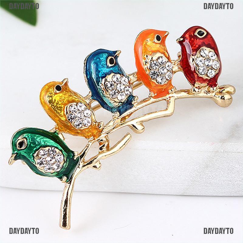 Trâm Cài Áo Hình Chim Năm Cánh Tráng Men Đính Đá Pha Lê