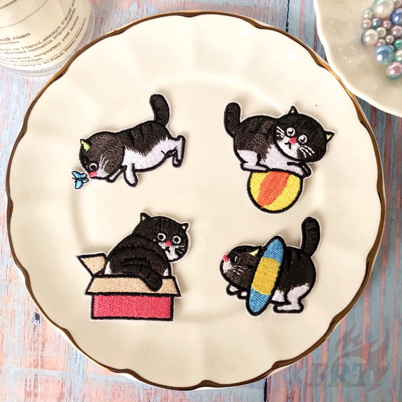 Set 1 / 4 Miếng Vá Nhiệt Dùng Để Trang Trí Áo Quần Hình Mèo Xinh Xắn