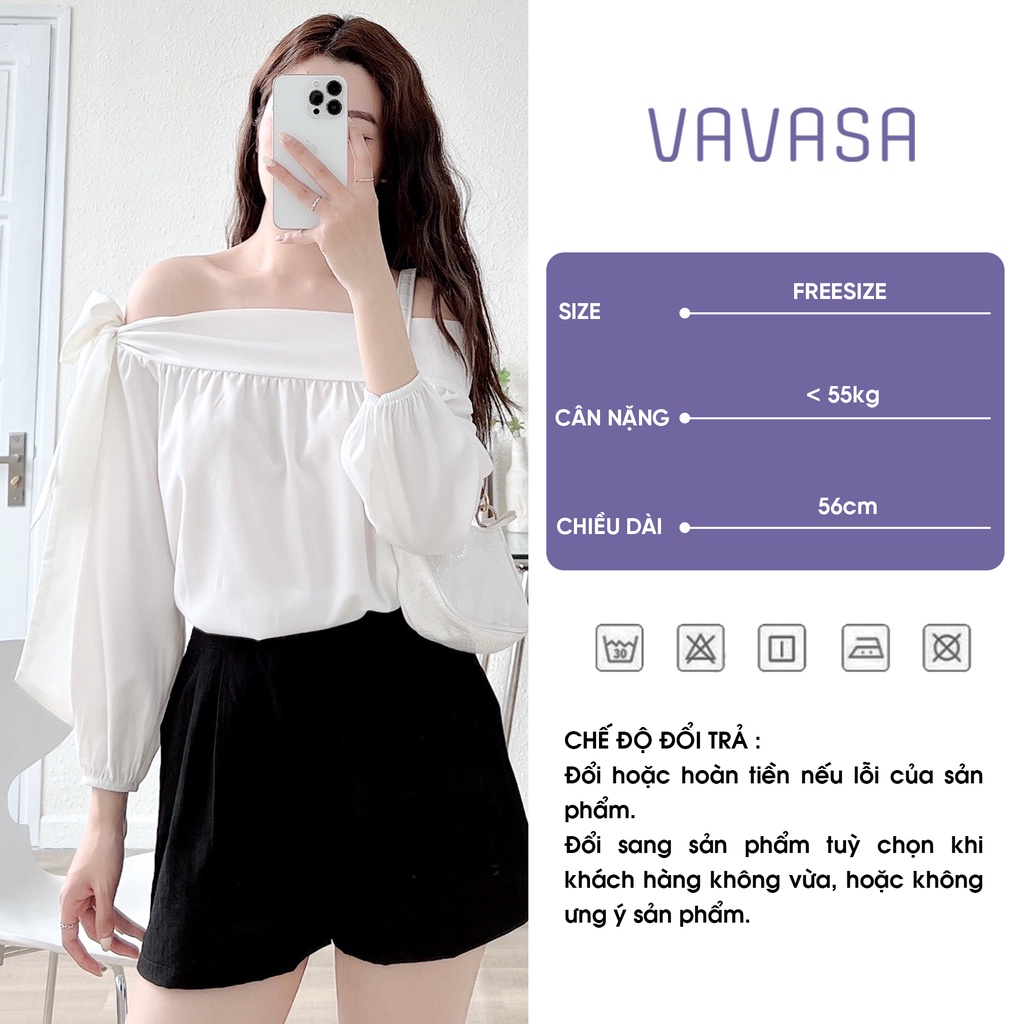 Áo trễ vai nơ vai áo thun lệch vai sành điệu VAVASA SM16