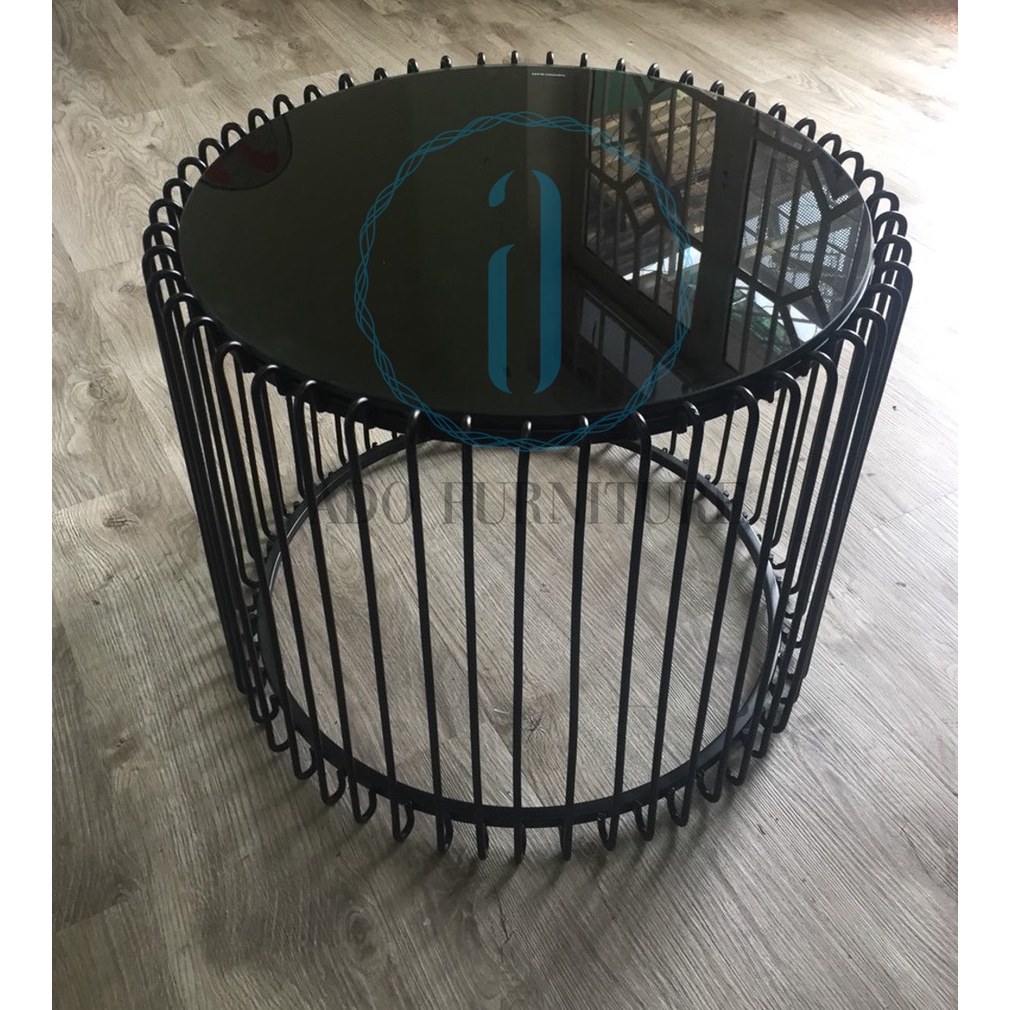 Bàn trà/ Bàn sofa lồng chim khung sắt tĩnh điện kiếng đen