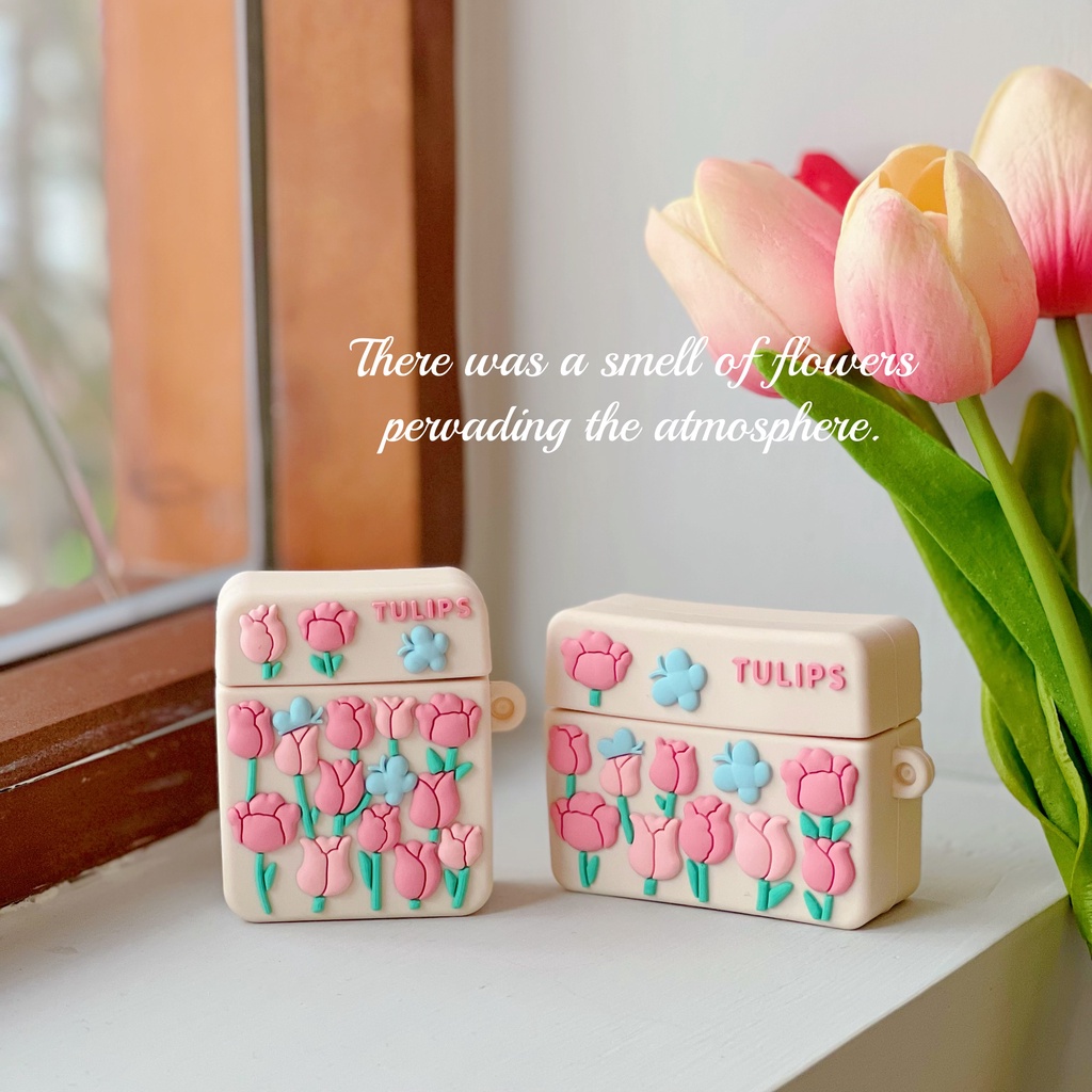 Vỏ Bảo Vệ Hộp Sạc Tai Nghe airpods Pro 1 / 2 / 3 Bằng Silicon Hình Hoa tulip Hoạt Hình Dễ Thương