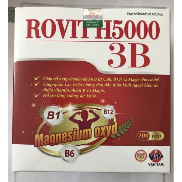 Rovit h5000 3b hộp 100 viên - bổ sung vitamin nhóm b,mg,giảm triệu chứng đau dây thần kinh ngoại biên