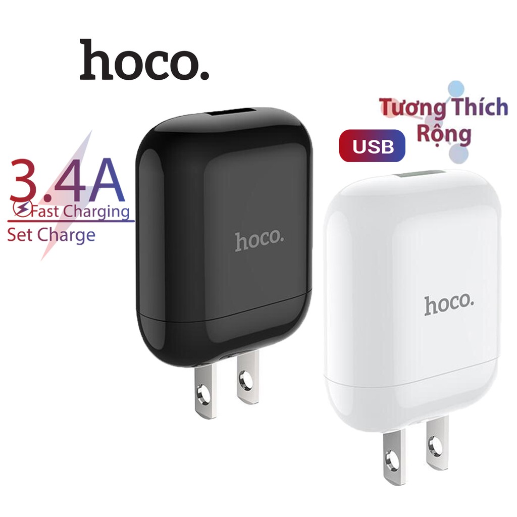 Củ sạc 1 cổng Hoco HK2 chất liệu nhựa ABS có khả năng chống cháy tốt