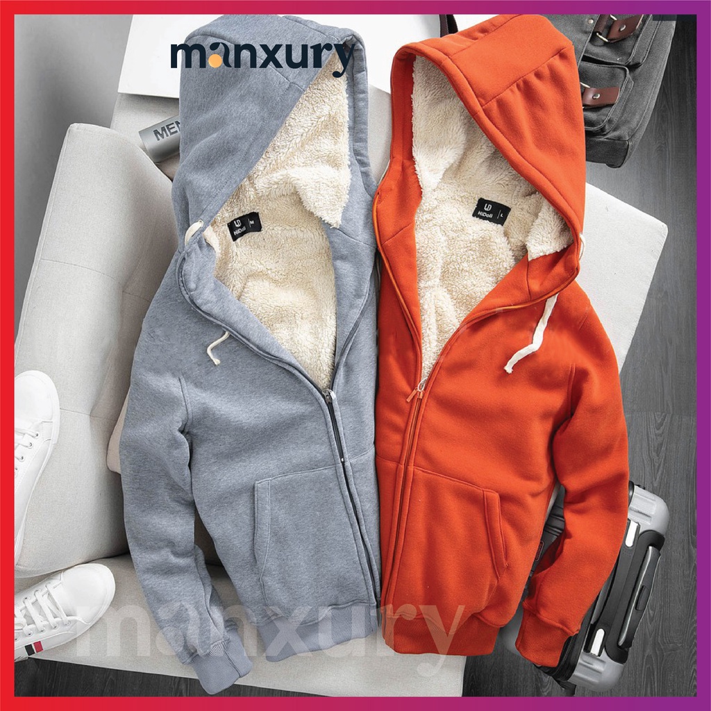 Áo khoác Hoodie nam nữ phong cách thời trang thể thao, Áo khoác nỉ lót lông cừu dày dặn ấm áp MANXURY