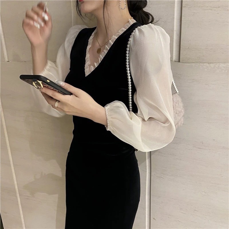 Đầm Nữ TTS105 Đầm Dự Tiệc Hàn Quốc Dáng Dài Phong Cách ins Kiểu Pháp 2021 Size S/M_Đầm_nữ