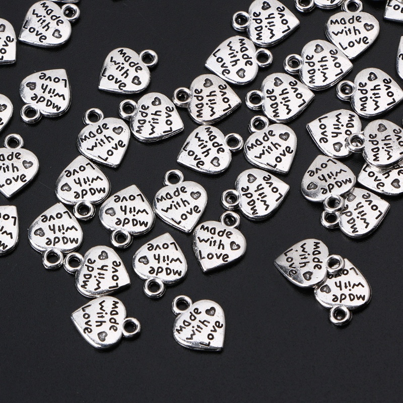 ✿ Bộ 50 Mặt Dây Chuyền Bạc Hình Trái Tim 12x10mm