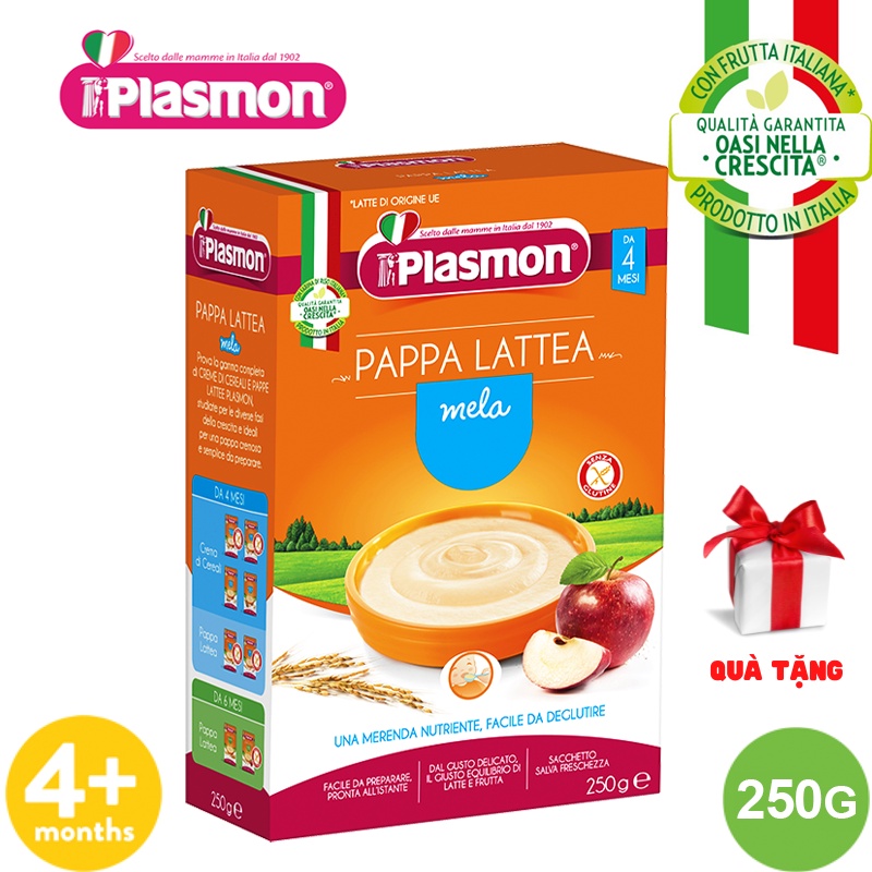 Bột Ăn Dặm Vị Bột Gạo, Sữa và Táo Nghiền Plasmon 250g (Date 31/03/2023) + Tặng 1 Bánh Gặm Cho Bé Giai Đoạn Mọc Răng