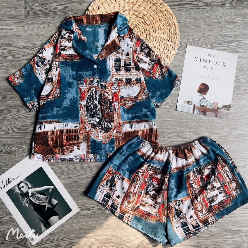 Đồ Ngủ Nữ, Đồ Mặc Nhà Bộ Pijama Cánh Dơi Tà Ngắn Cách Điệu Lụa 100D Freesize Dưới 70Kg