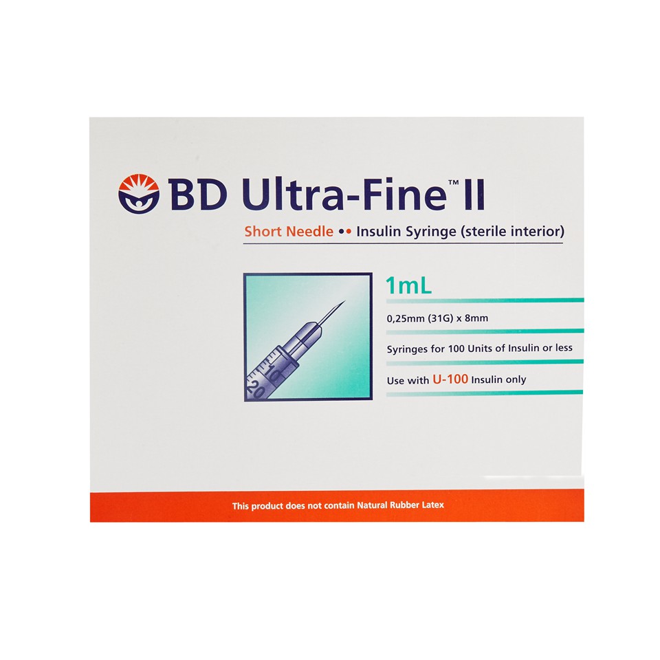 Bơm tiêm insulin  BD Ultra-Fine™ 8mm, 1cc 31G dành cho người điều trị tiểu đường, hộp 10 túi  (10 cây/túi)