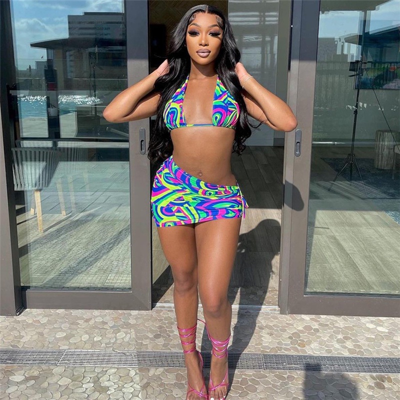 Set Áo Ống + Chân Váy Rút Dây Hoạ Tiết Gợn Sóng Thiết Kế Độc Đáo