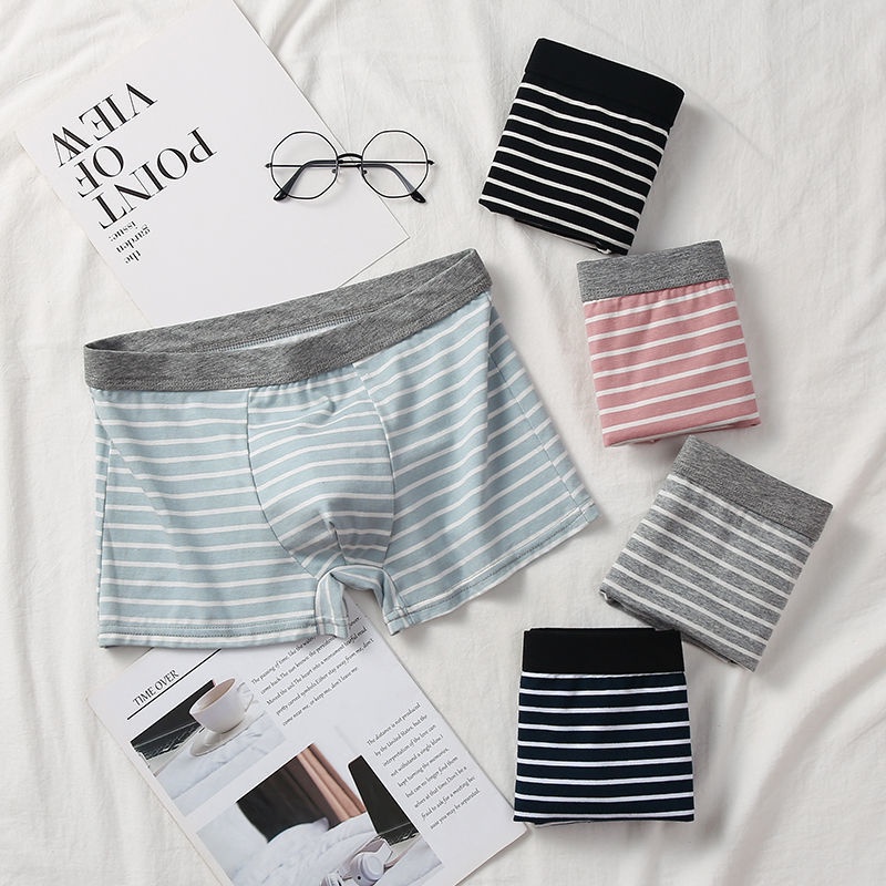 Bộ 4 Quần Lót Boxer Lưng Vừa Kẻ Sọc Thoáng Khí Cá Tính Cho Nam