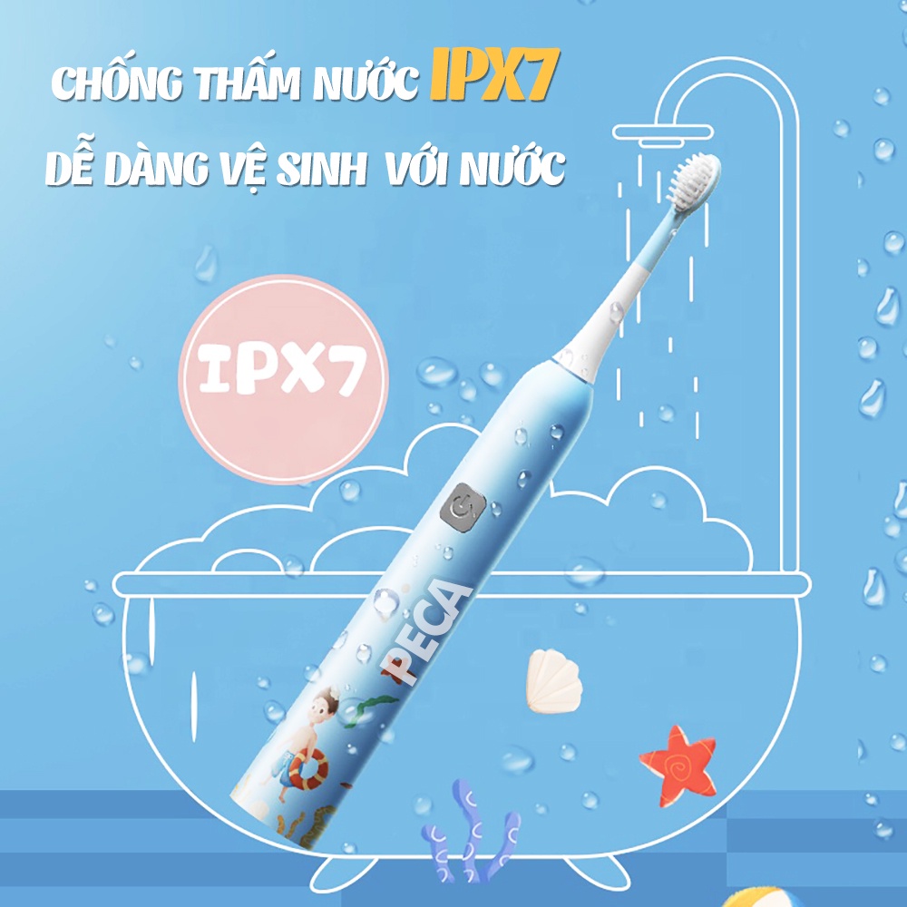 Bàn chải đánh răng điện trẻ em KEMEI KM-YS710 công nghệ rung siêu âm + Tặng 4 đầu bàn chải thay thế - Hàng chính hãng