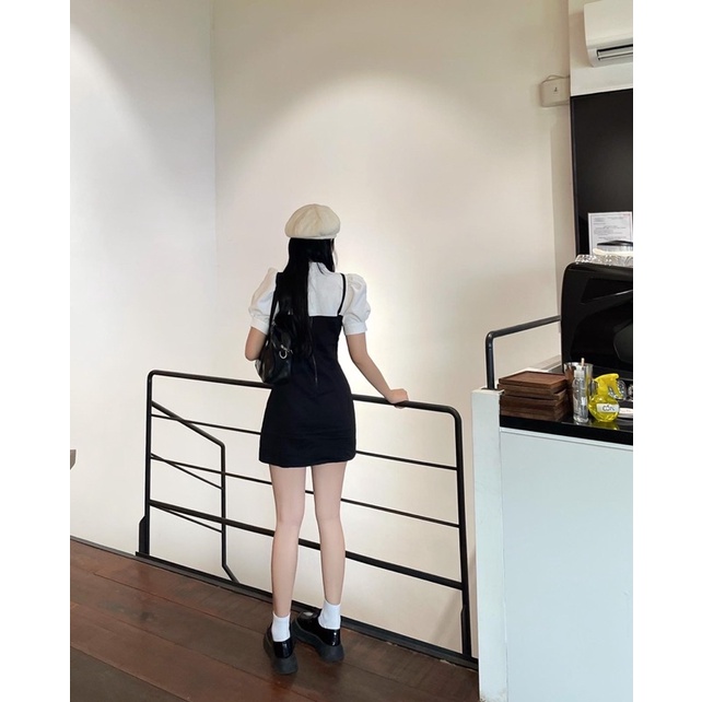 ĐẦM  ĐEN PHỐI CỔ SƠ MI TRẮNG XẺ LAI | BigBuy360 - bigbuy360.vn