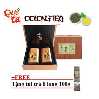 Hộp quà trà ô long quê ta vân gỗ 200g + tặng túi ô long 100g