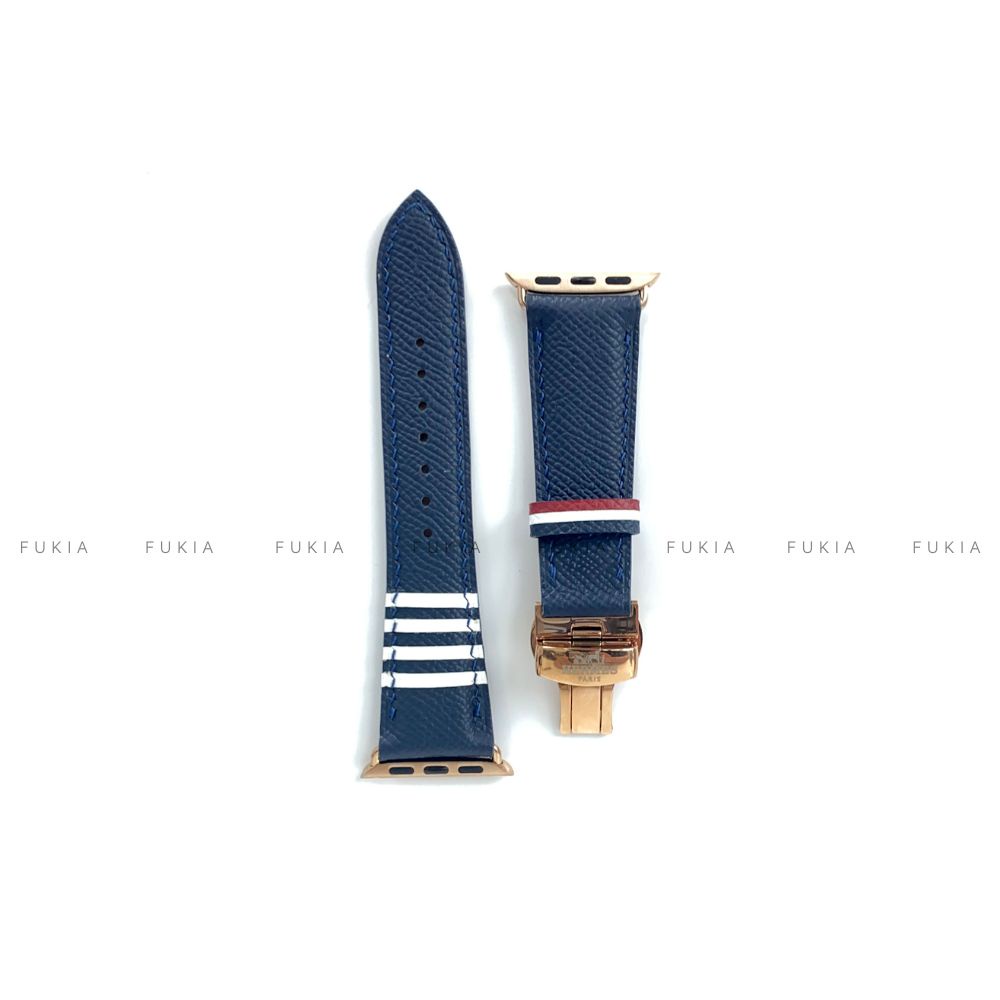 Dây da thủ công Epsom Thom Browne Xanh Navy dành cho Apple Watch đồng hồ thông minh Series 1/2/3/4/5/6/7/SE DDTC177