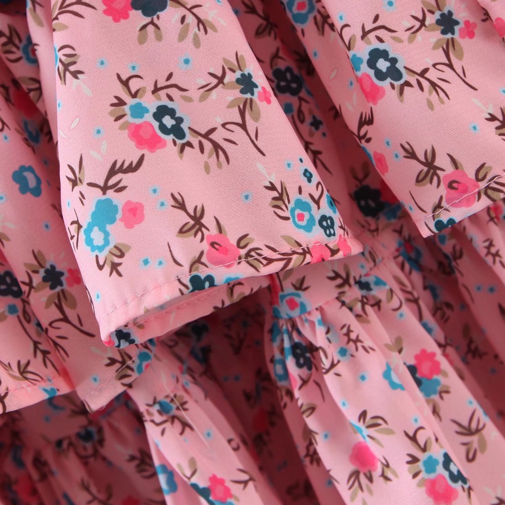 Ảnh thật đầm ngắn váy ngắn cổ v nơ hoa màu hồng phong cách lolita retro
