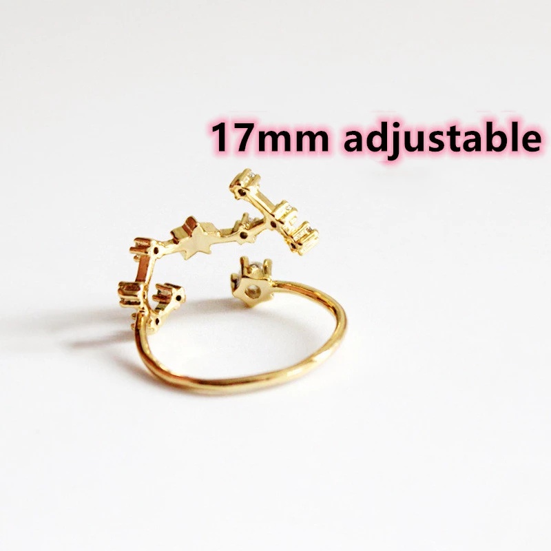 Nhẫn hở mạ vàng hồng phong cách 12 cung hoàng đạo đính đá zircon cao cấp
